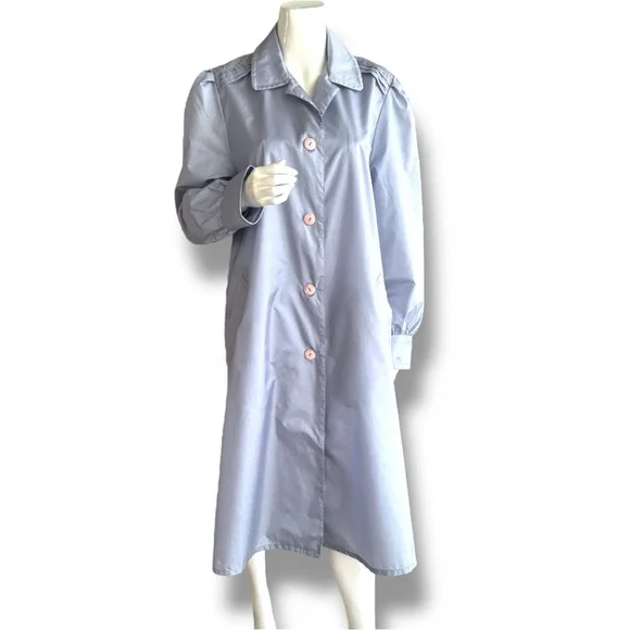 Totes Nylon Ice Blue long Raincoat Trench Coat with Belt, Hood. Women’s Size 10 - Picture 5 of 9